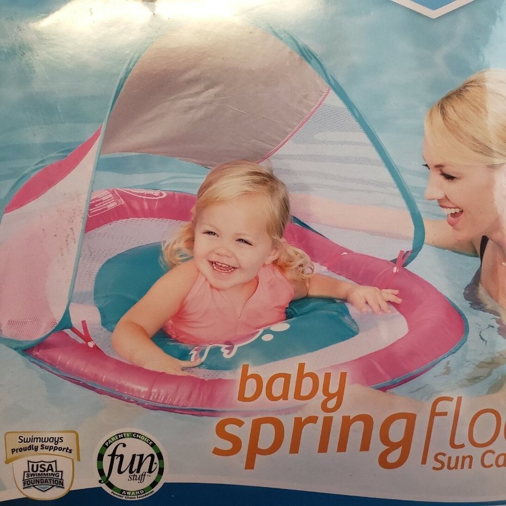 Swimways Baby Spring Float Sun Canopy Pink Fish Swim Step 1 Splash 9-24 Months - Picture 3 of 5